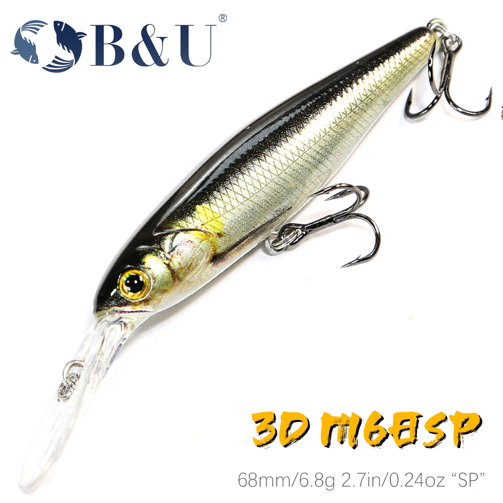 B & U 68mm 3D cetak Shad Suspe - Fishing Lure Jerkbait ulasan dan harga