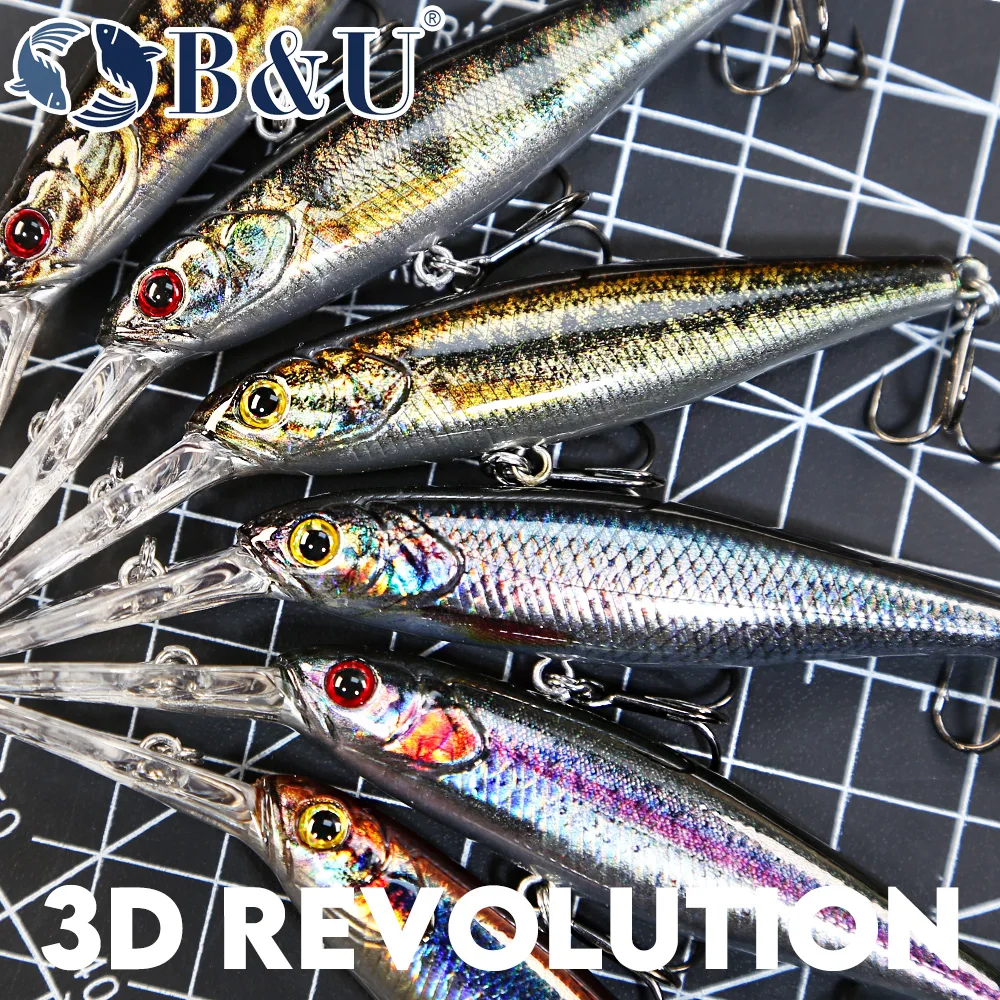B & U 68mm 3D cetak Shad Suspe - Fishing Lure Jerkbait ulasan dan harga